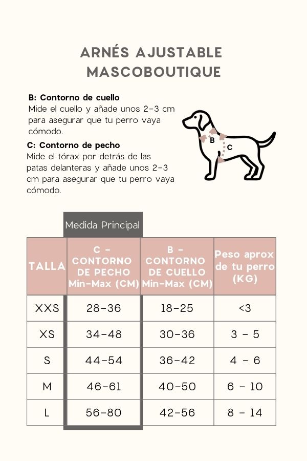 Guía Tallas Arnés mascoboutique
